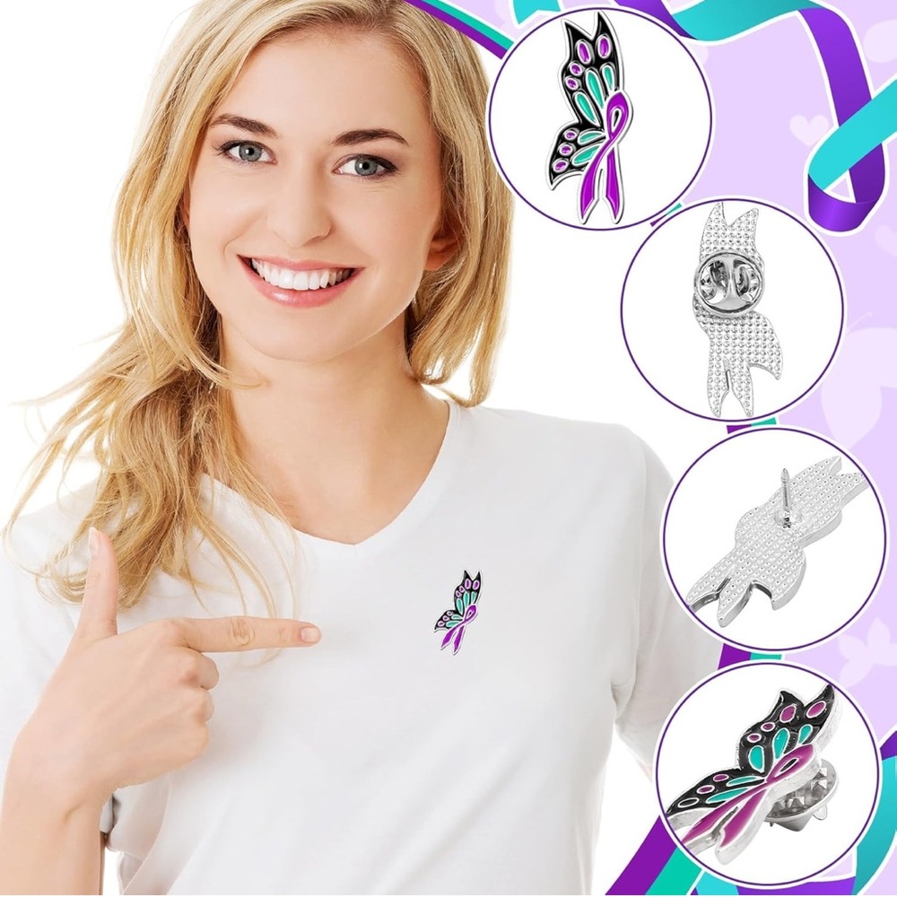 Suicide Prevention Awareness Ribbon Butterfly Lapel Pins - Picture 5 of 7